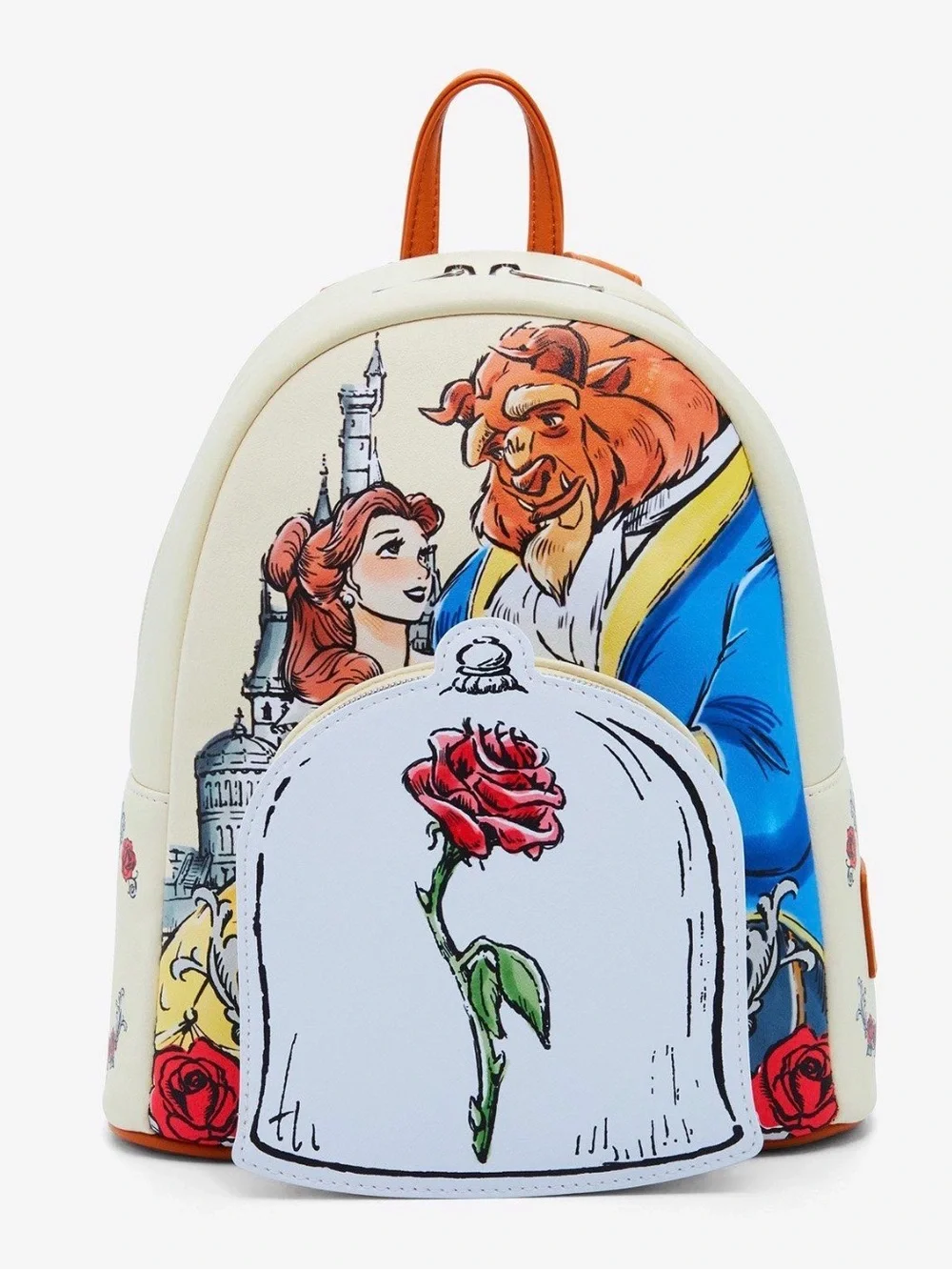 New Loungefly Disney Beauty And The Beast Couple Rose Mini Backpack.